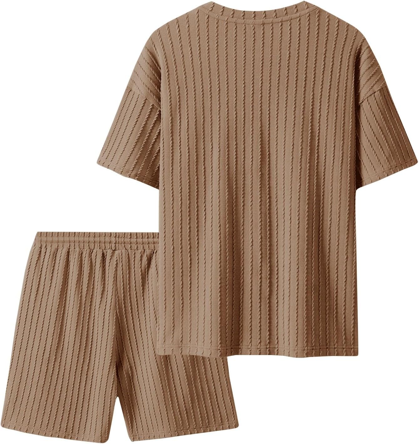 Men's Twisted Solid Leisurewear 2 Piece Set Short Sleeve Crew Neck Loose Fit Shirts and Shorts Summer Fashion Outfit